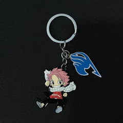 Fairy Tail Keychain – Natsu in Action with Blue Guild Emblem