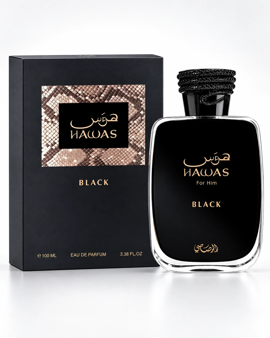 Rasasi Hawas Black Eau de Parfum 100ml bottle with box