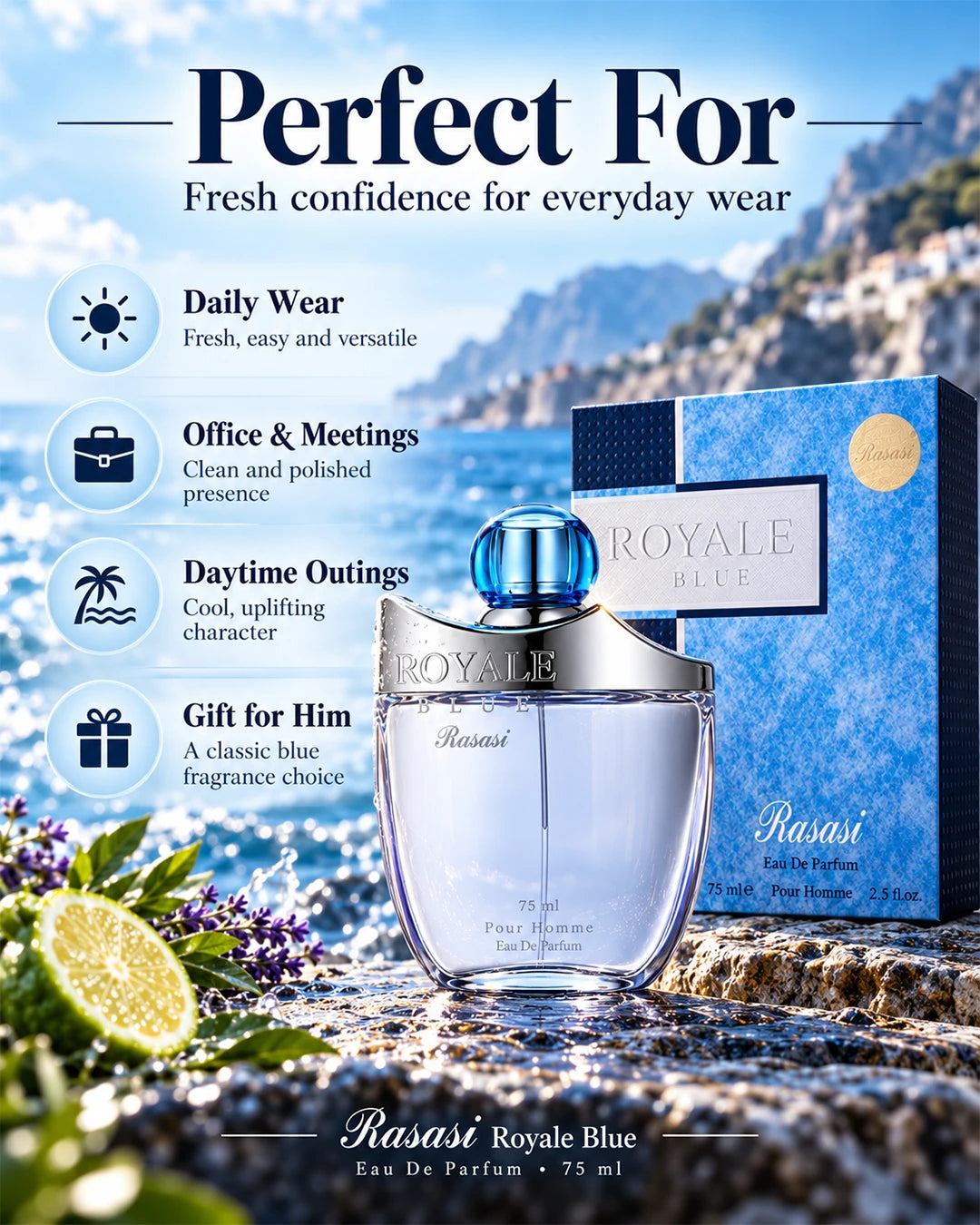 Rasasi Royale Blue men’s perfume for everyday wear, work and daytime outings