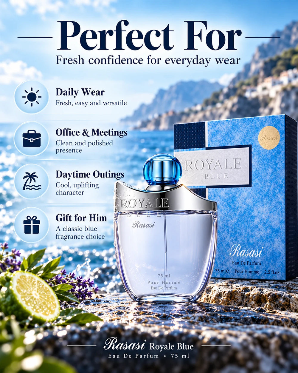 Rasasi Royale Blue men’s perfume for everyday wear, work and daytime outings