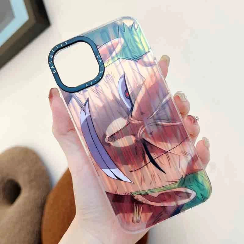 Hand holding Roronoa Zoro Energy Slash iPhone case at an angle