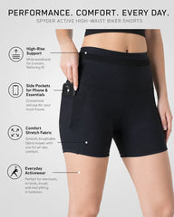 Spyder Active women’s black high-waist biker shorts with two side pockets