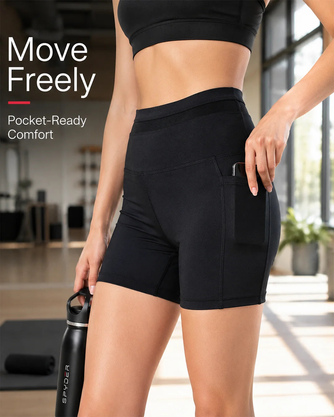 Spyder Active Women’s High-Waist Biker Shorts with Pockets – Black