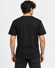 Model wearing Squid Game black T-shirt showing the plain black back