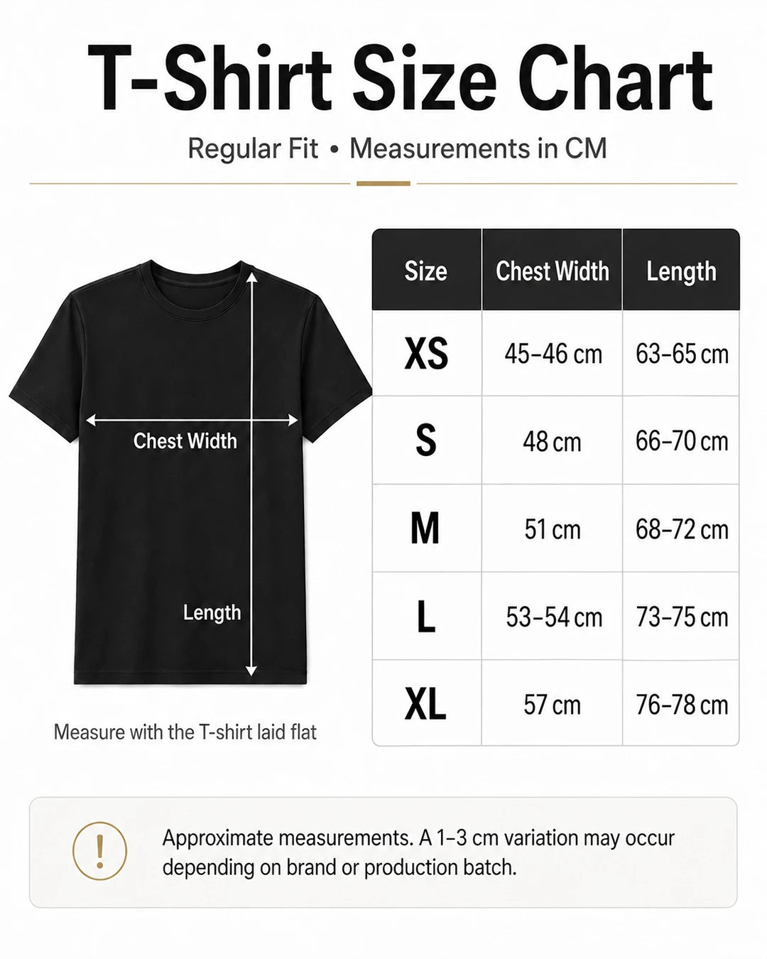 Squid Game three-guards black graphic T-shirt size chart showing garment measurements in centimeters