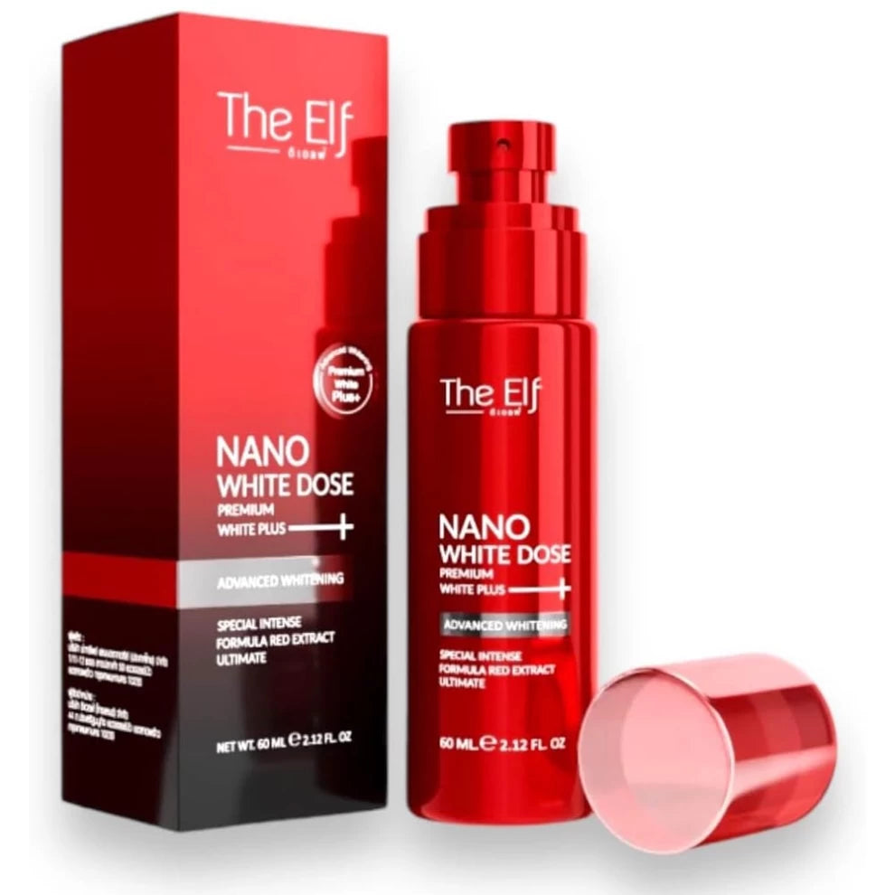 The ELF Nano White Dose Brightening Face Serum 60ml with pump bottle and red product box