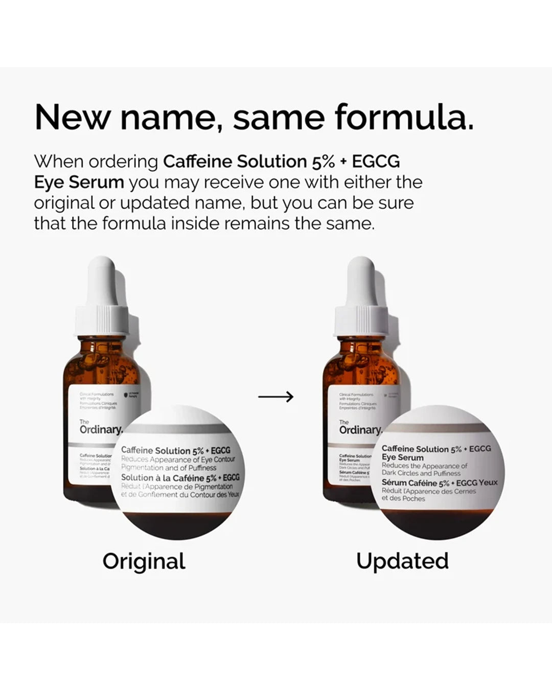 The Ordinary Caffeine Solution 5% + EGCG Eye Serum original and updated product name with the same formula