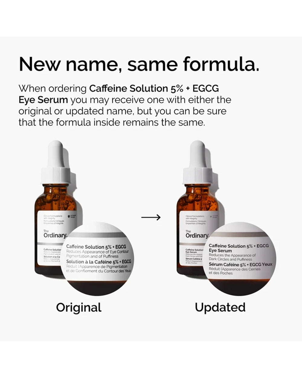 The Ordinary Caffeine Solution 5% + EGCG Eye Serum original and updated product name with the same formula