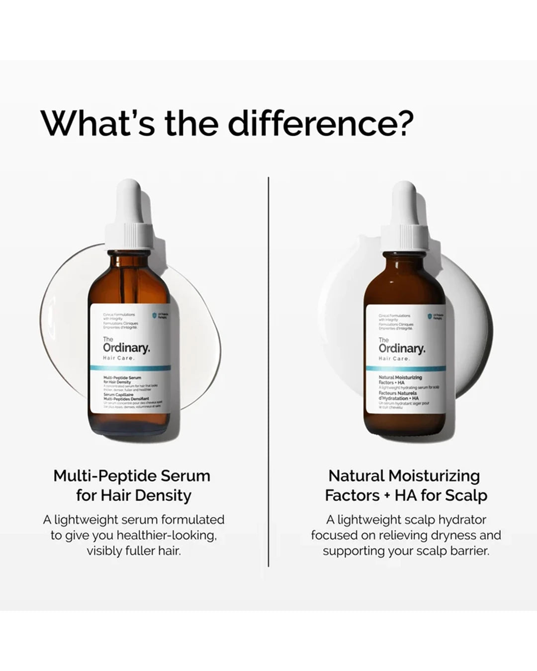 The Ordinary Multi-Peptide Serum for Hair Density compared with Natural Moisturizing Factors plus HA for Scalp