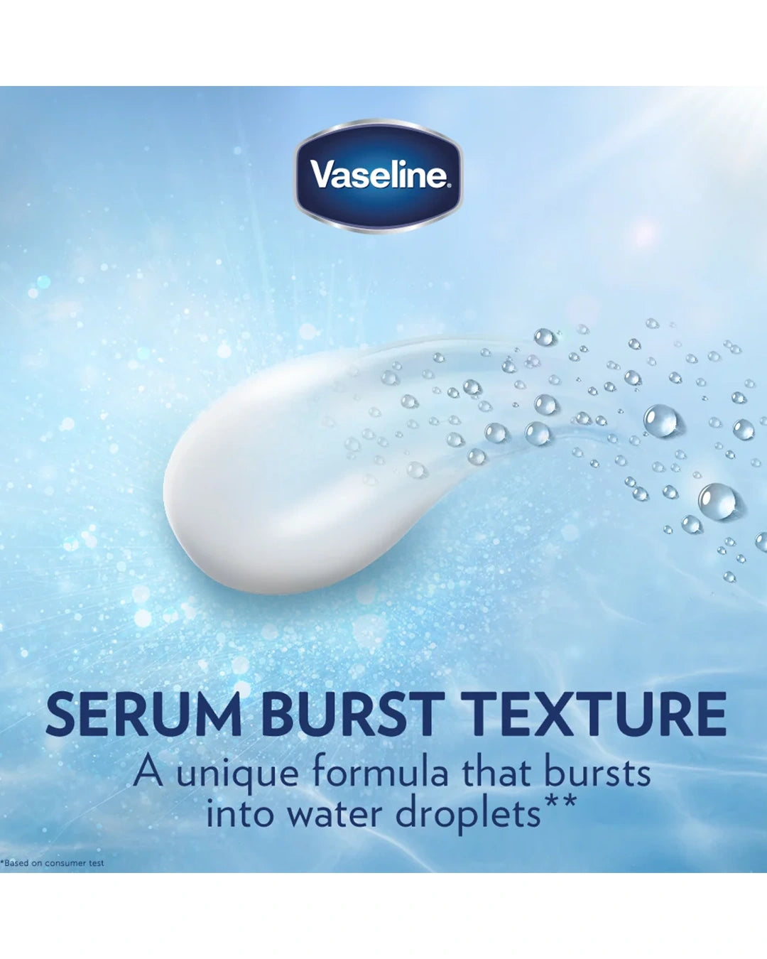 Vaseline Gluta-Hya Dewy Radiance Serum Burst Lotion lightweight creamy texture turning into water droplets for quick absorbing body hydration