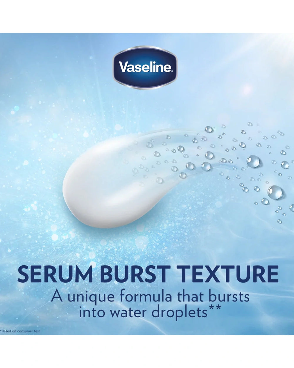 Vaseline Gluta-Hya Dewy Radiance Serum Burst Lotion lightweight creamy texture turning into water droplets for quick absorbing body hydration